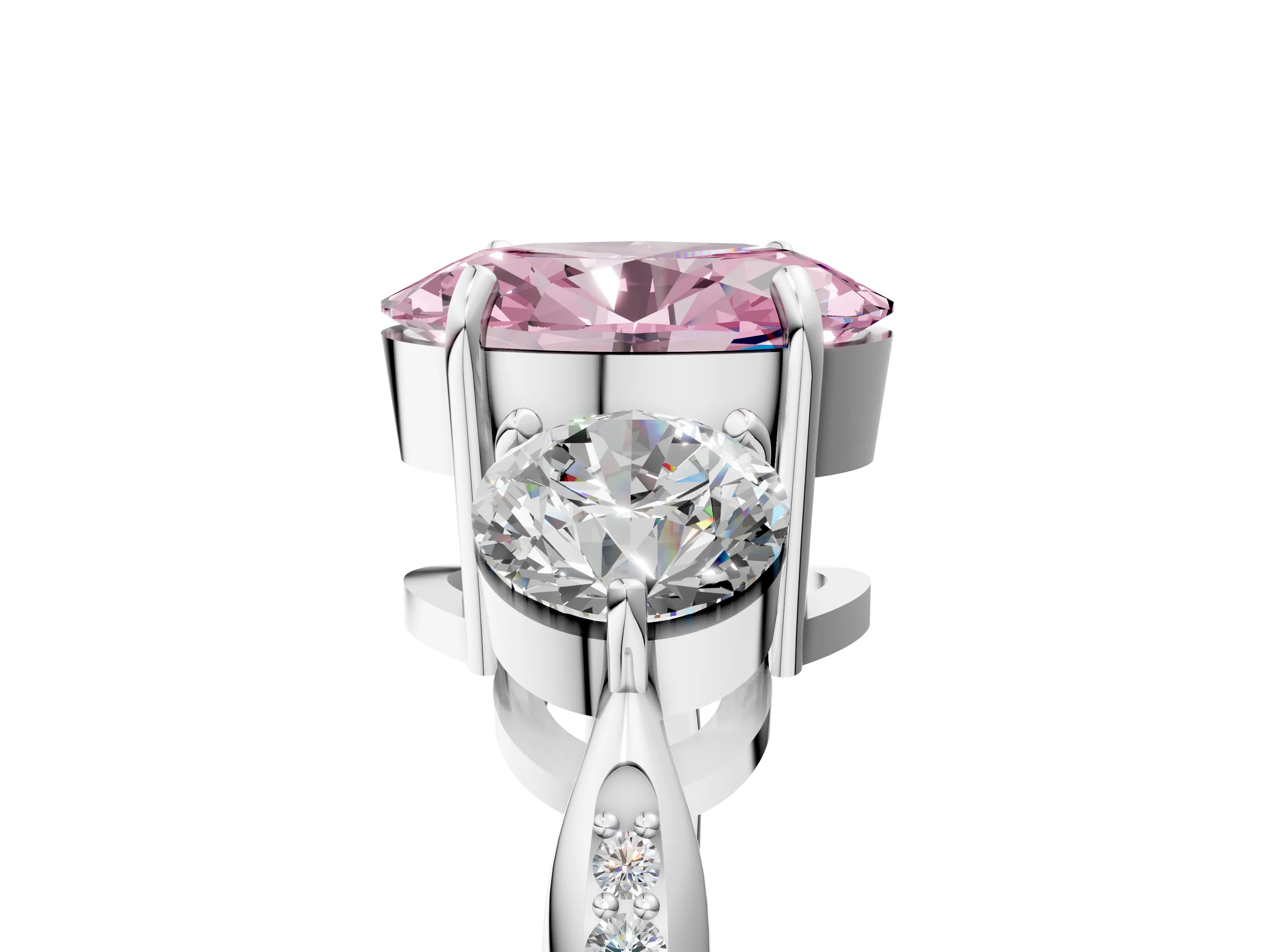 White gold Three-Stone Fancy Pink Oval Cut Diamond Channel Set Engagement Ring with Prong Setting_29
