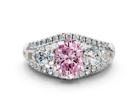 White gold Three-Stone Fancy Pink Oval Cut Diamond Engagement Ring with Pave Band and Prong Setting_12