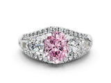 White gold Three-Stone Fancy Pink Oval Cut Diamond Engagement Ring with Pave Band and Prong Setting_12