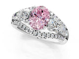 White gold Three-Stone Fancy Pink Oval Cut Diamond Engagement Ring with Pave Band and Prong Setting_13