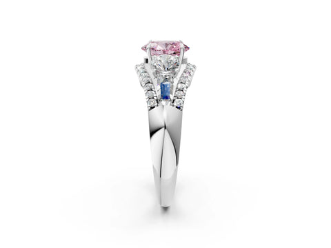 White gold Three-Stone Fancy Pink Oval Cut Diamond Engagement Ring with Pave Band and Prong Setting_14