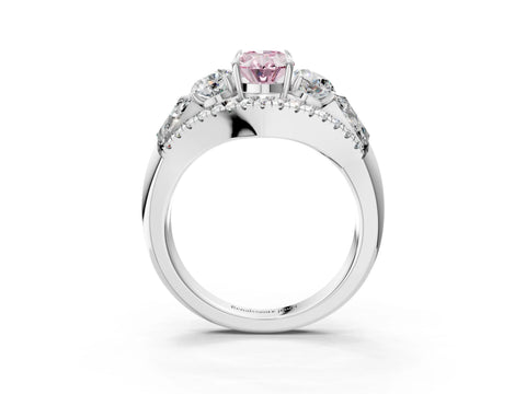White gold Three-Stone Fancy Pink Oval Cut Diamond Engagement Ring with Pave Band and Prong Setting_15