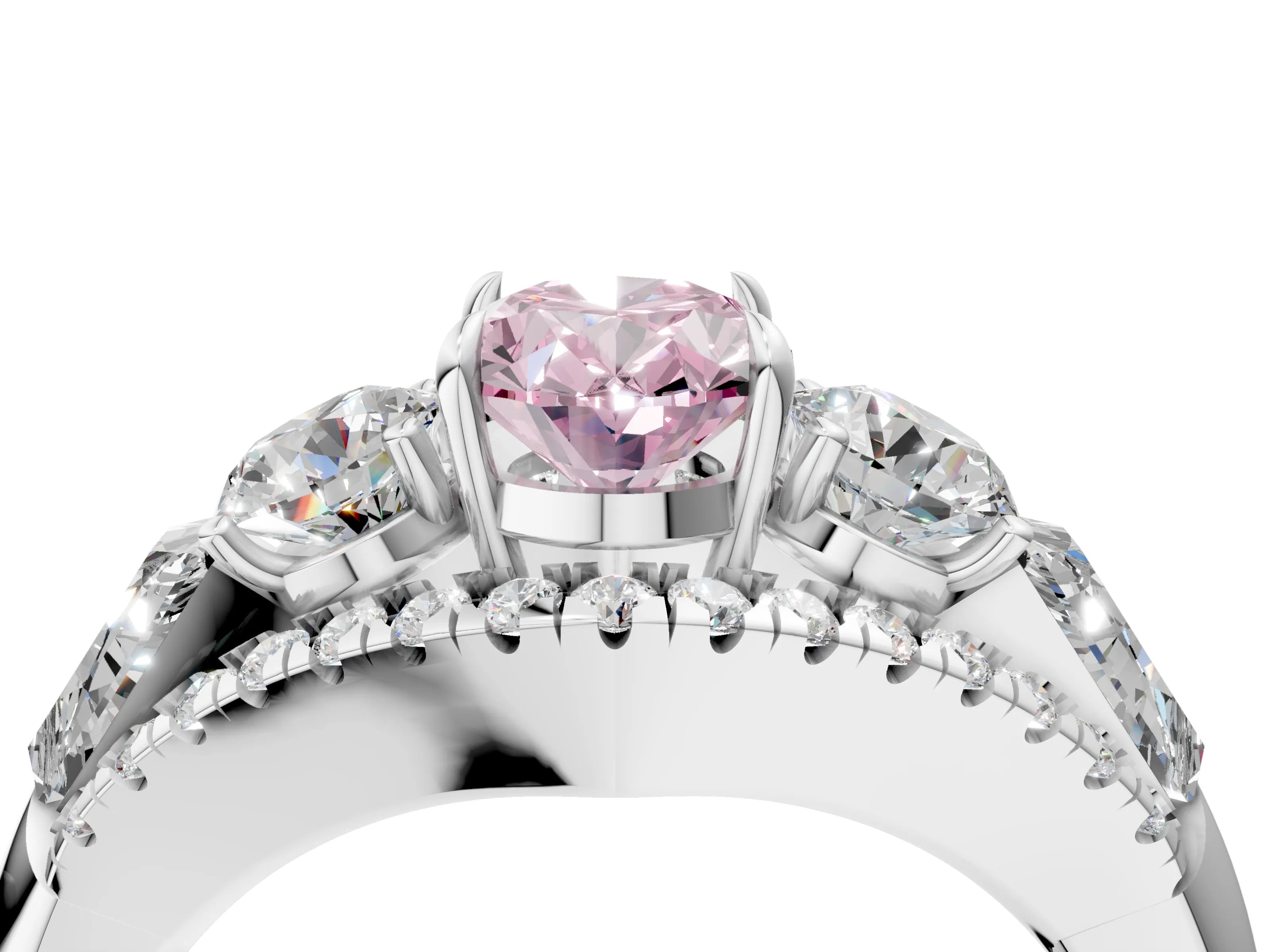 White gold Three-Stone Fancy Pink Oval Cut Diamond Engagement Ring with Pave Band and Prong Setting_16