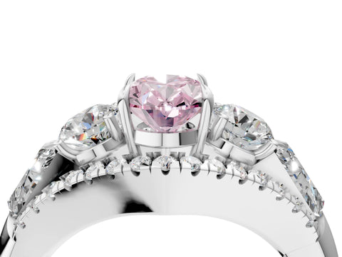 White gold Three-Stone Fancy Pink Oval Cut Diamond Engagement Ring with Pave Band and Prong Setting_16