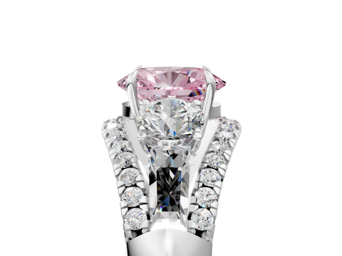 White gold Three-Stone Fancy Pink Oval Cut Diamond Engagement Ring with Pave Band and Prong Setting_17