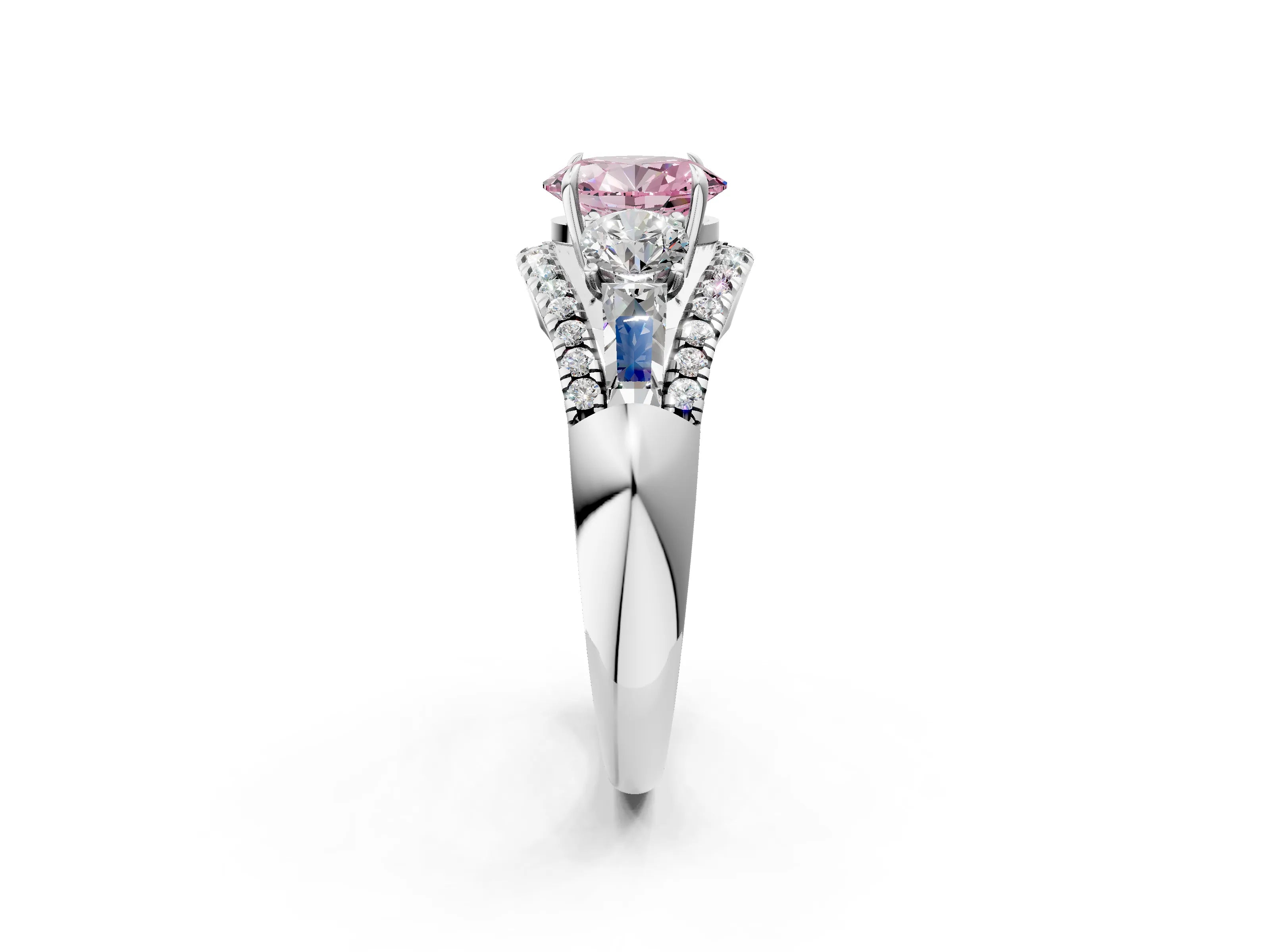 White gold Three-Stone Fancy Pink Oval Cut Diamond Engagement Ring with Pave Band and Prong Setting_2