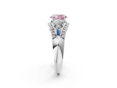 White gold Three-Stone Fancy Pink Oval Cut Diamond Engagement Ring with Pave Band and Prong Setting_2