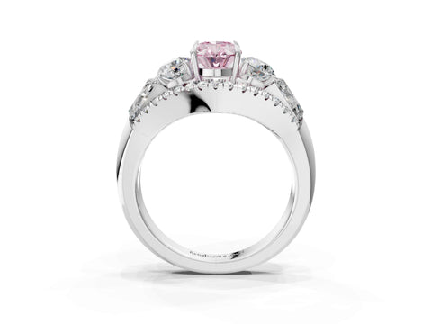 White gold Three-Stone Fancy Pink Oval Cut Diamond Engagement Ring with Pave Band and Prong Setting_3