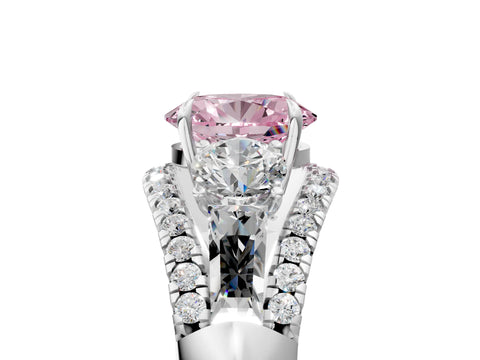 White gold Three-Stone Fancy Pink Oval Cut Diamond Engagement Ring with Pave Band and Prong Setting_5