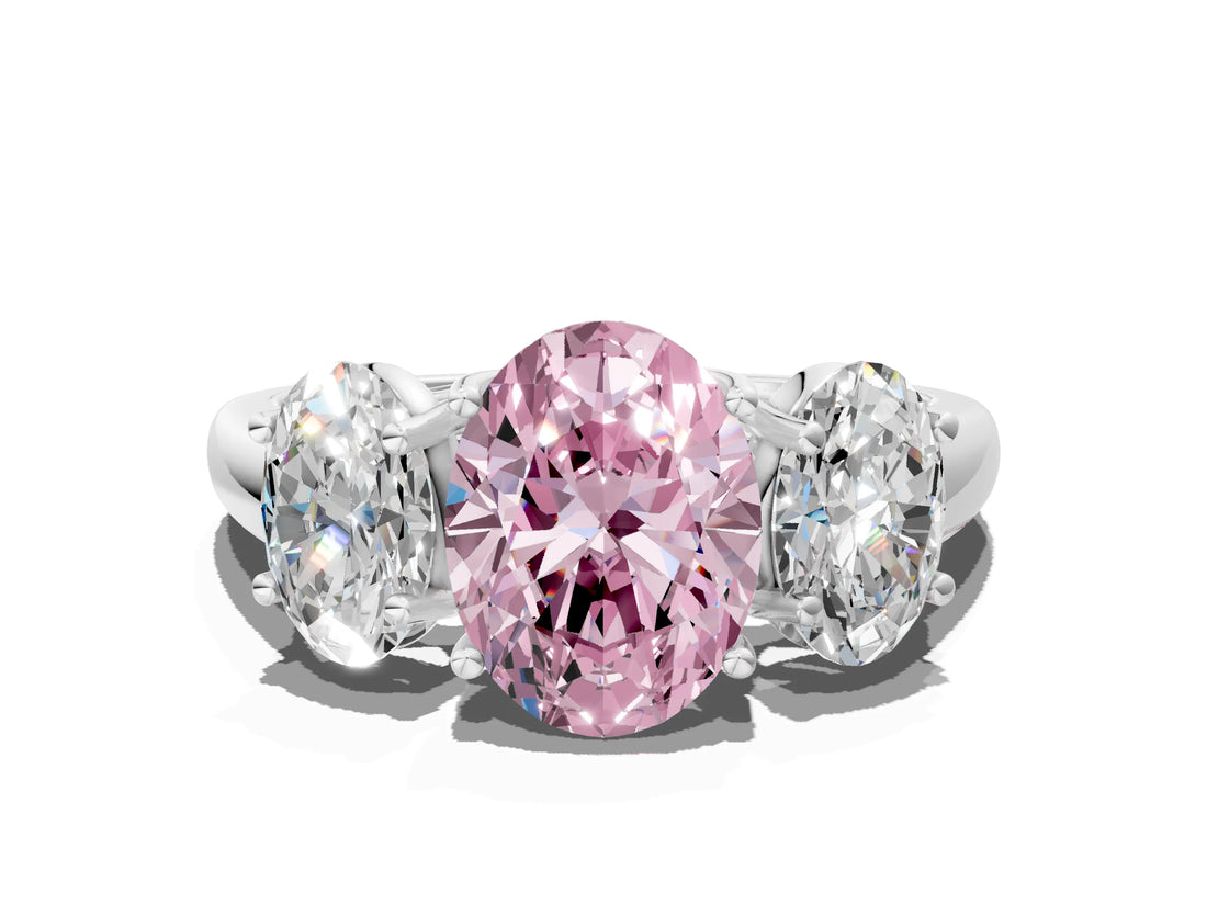 White gold Three-Stone Fancy Pink Oval Cut Diamond Engagement Ring with Prong Setting_15