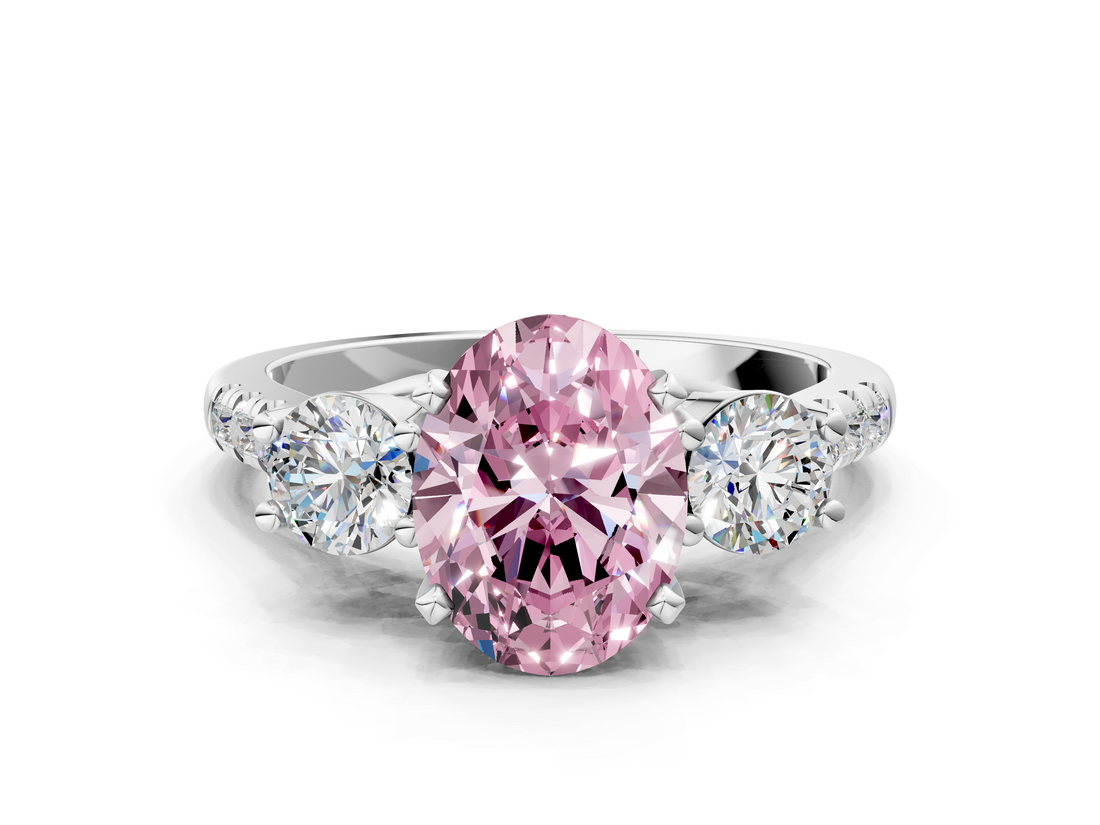 White gold Three-Stone Fancy Pink Oval  Cut Diamond Pavé Band with Four-Prong Setting_28