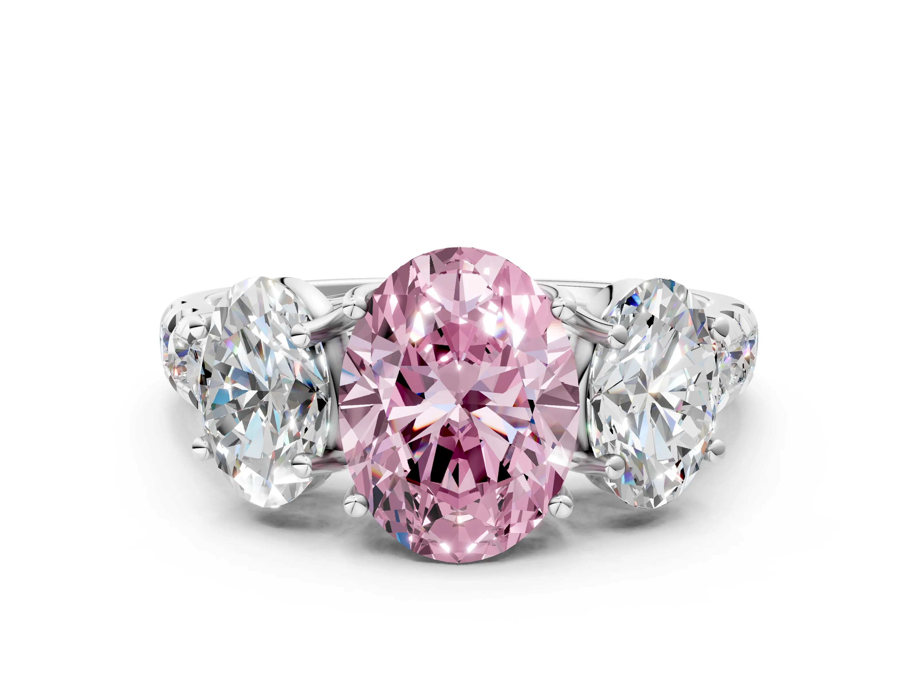 White gold Three-Stone Fancy Pink Oval Cut Diamond Pavé Band with Prong Setting_12