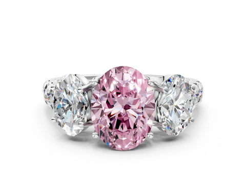 White gold Three-Stone Fancy Pink Oval Cut Diamond Pavé Band with Prong Setting_12