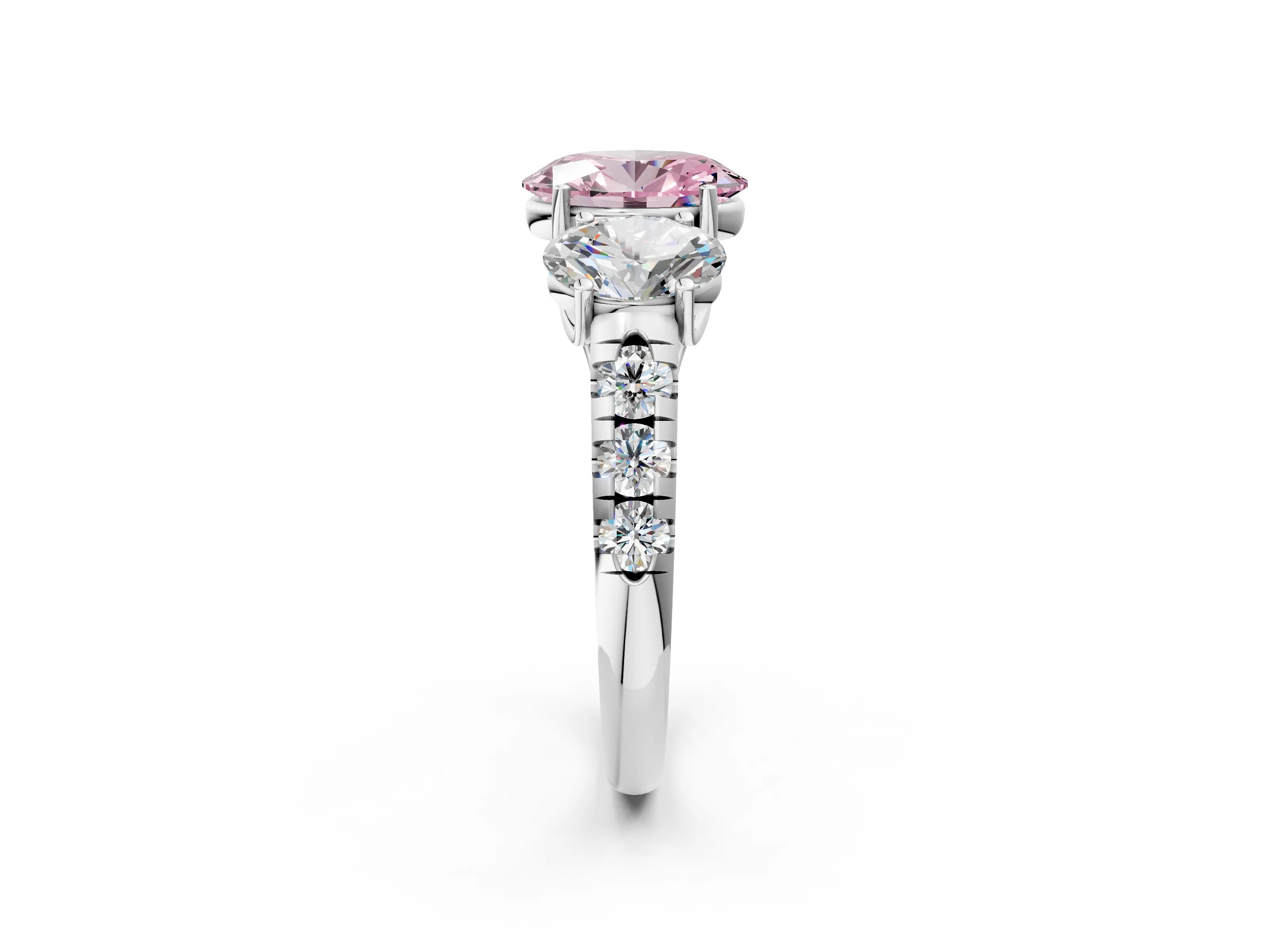 White gold Three-Stone Fancy Pink Oval Cut Diamond Pavé Band with Prong Setting_14