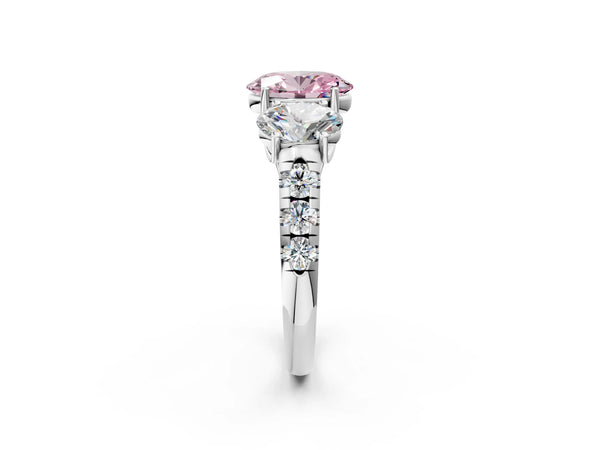 White gold Three-Stone Fancy Pink Oval Cut Diamond Pavé Band with Prong Setting