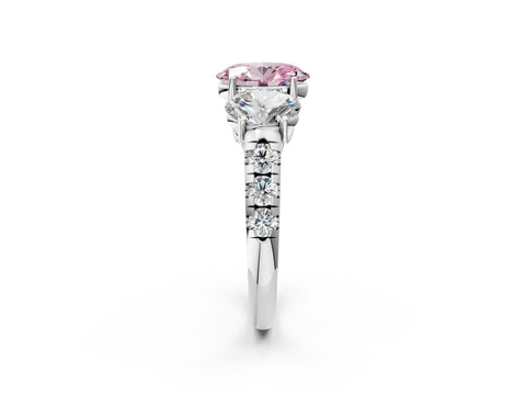 White gold Three-Stone Fancy Pink Oval Cut Diamond Pavé Band with Prong Setting_14