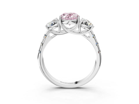 White gold Three-Stone Fancy Pink Oval Cut Diamond Pavé Band with Prong Setting_15