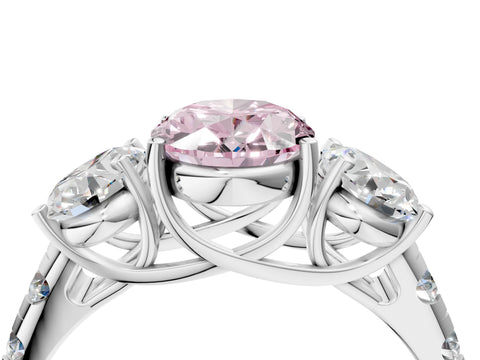 White gold Three-Stone Fancy Pink Oval Cut Diamond Pavé Band with Prong Setting_16