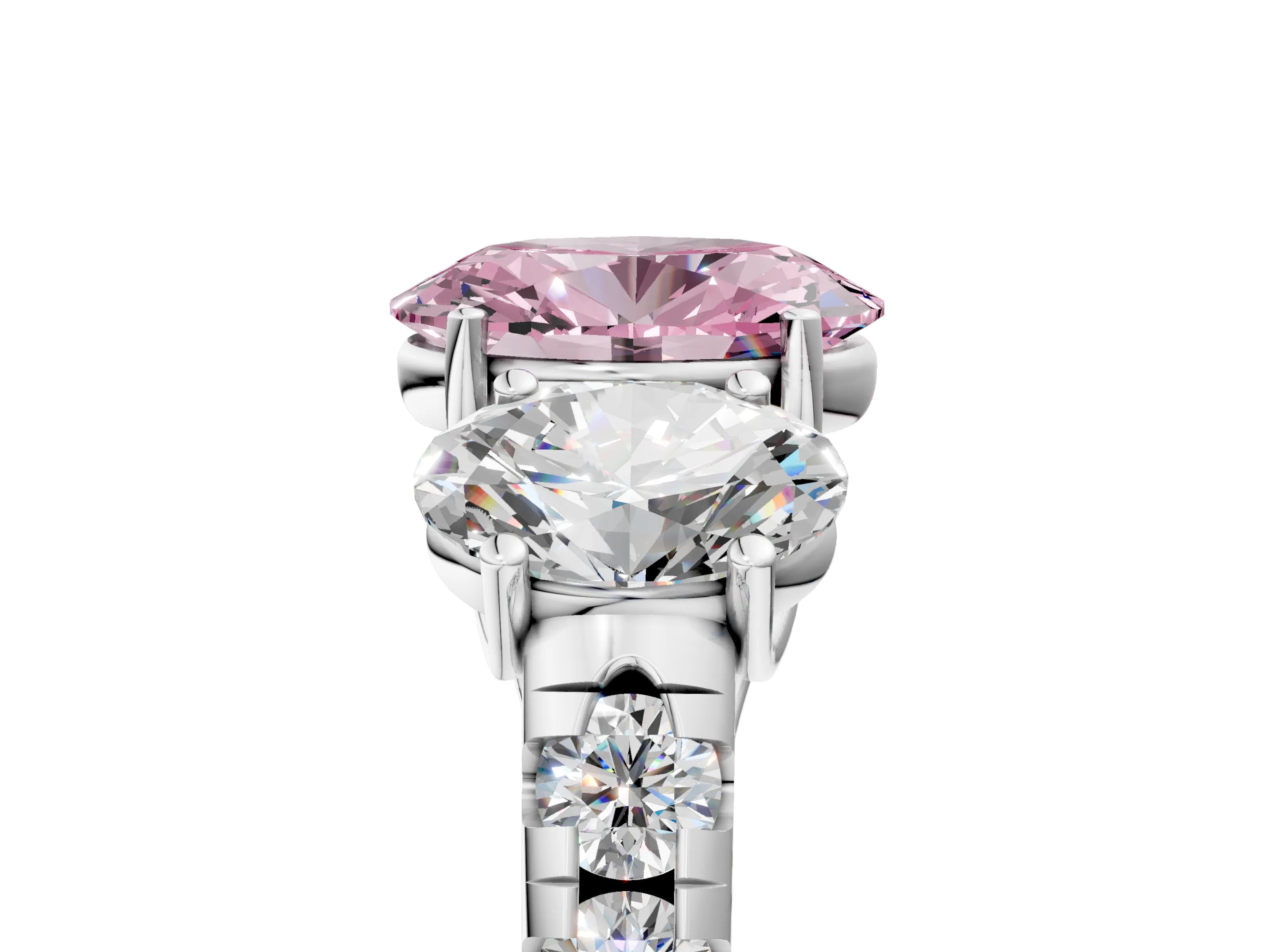 White gold Three-Stone Fancy Pink Oval Cut Diamond Pavé Band with Prong Setting_17