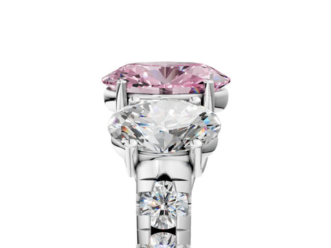 White gold Three-Stone Fancy Pink Oval Cut Diamond Pavé Band with Prong Setting_17