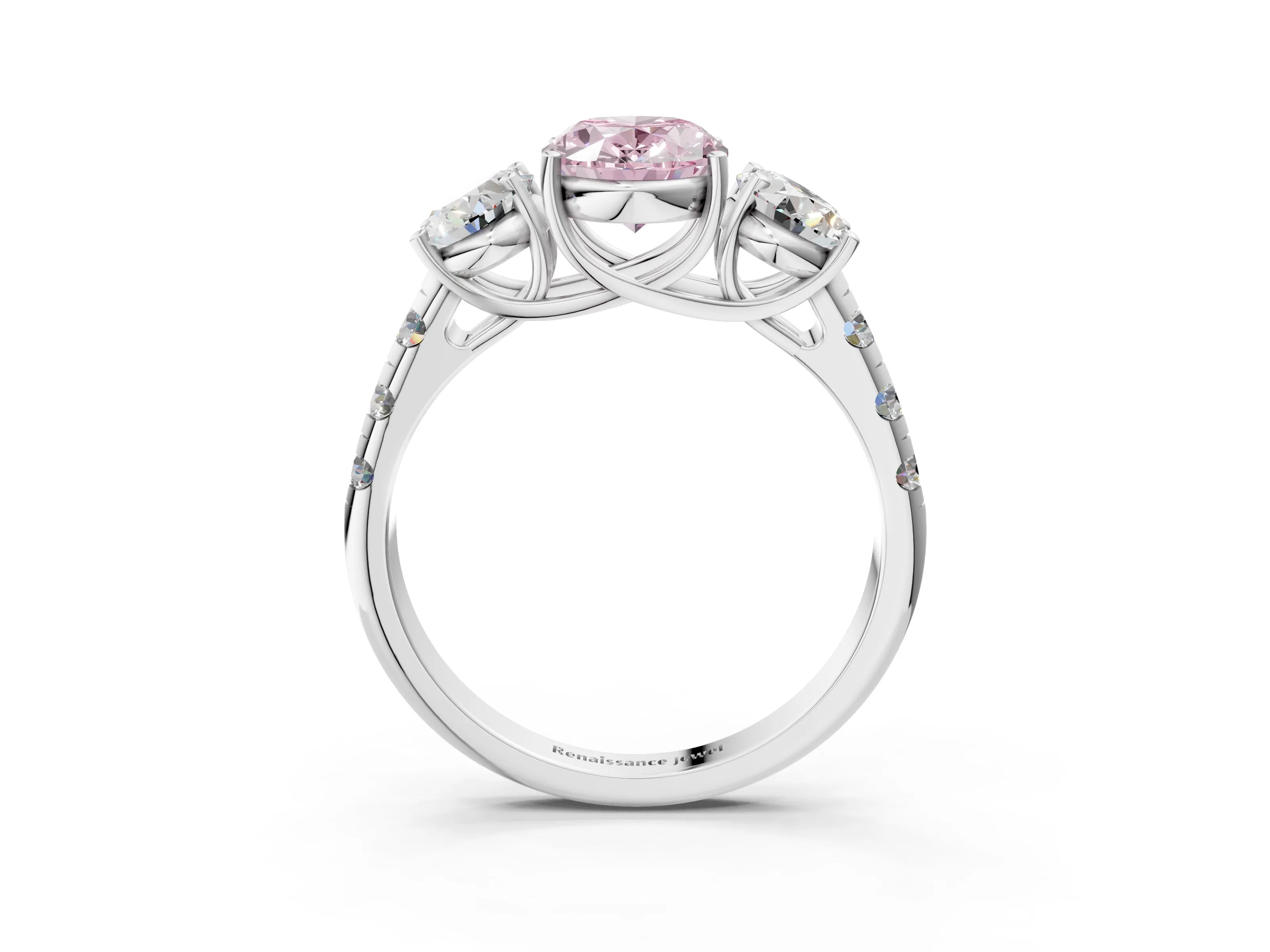 White gold Three-Stone Fancy Pink Oval Cut Diamond Pavé Band with Prong Setting_3
