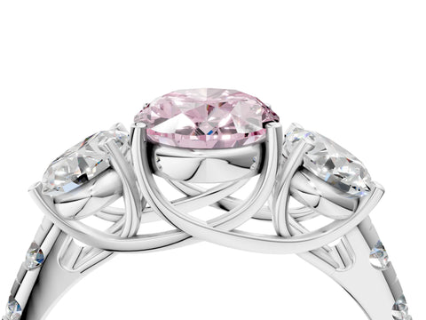 White gold Three-Stone Fancy Pink Oval Cut Diamond Pavé Band with Prong Setting_4