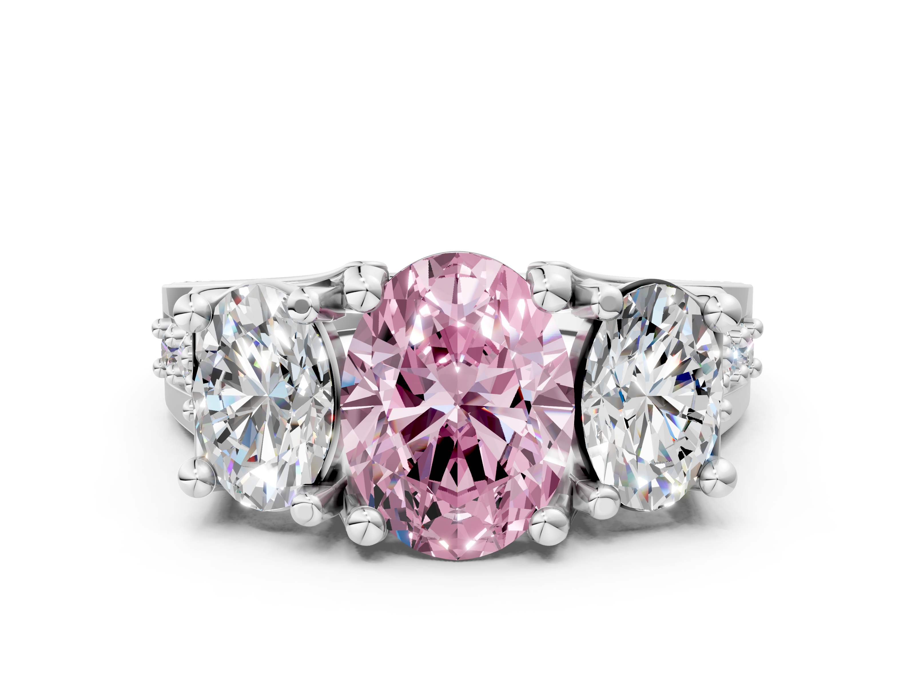 White gold Three-Stone Fancy Pink Oval  Cut Diamond Ring with Channel-Set Band and Four-Prong Setting_32