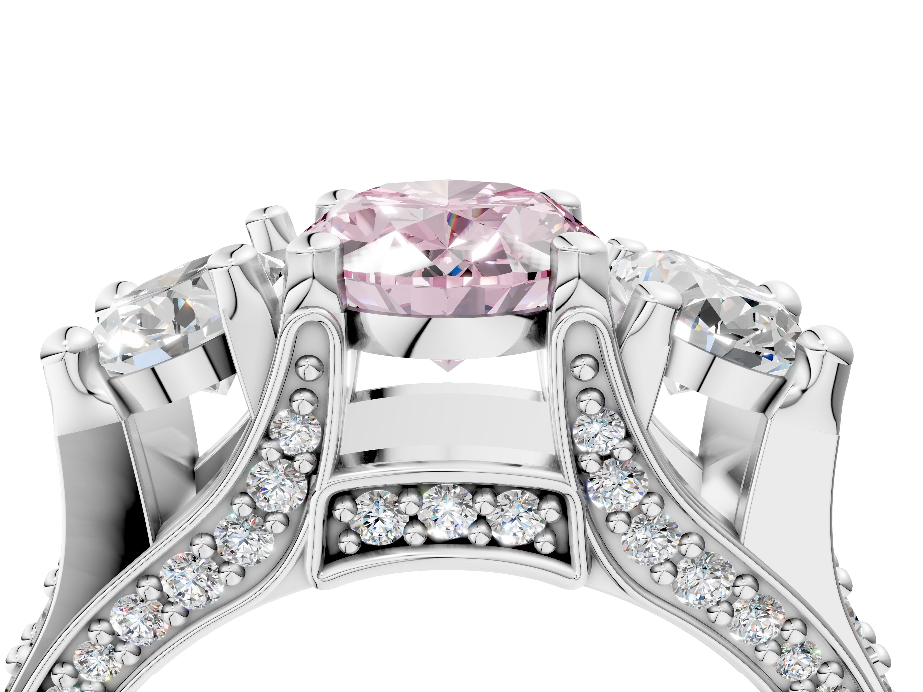 White gold Three-Stone Fancy Pink Oval  Cut Diamond Ring with Channel-Set Band and Four-Prong Setting_36