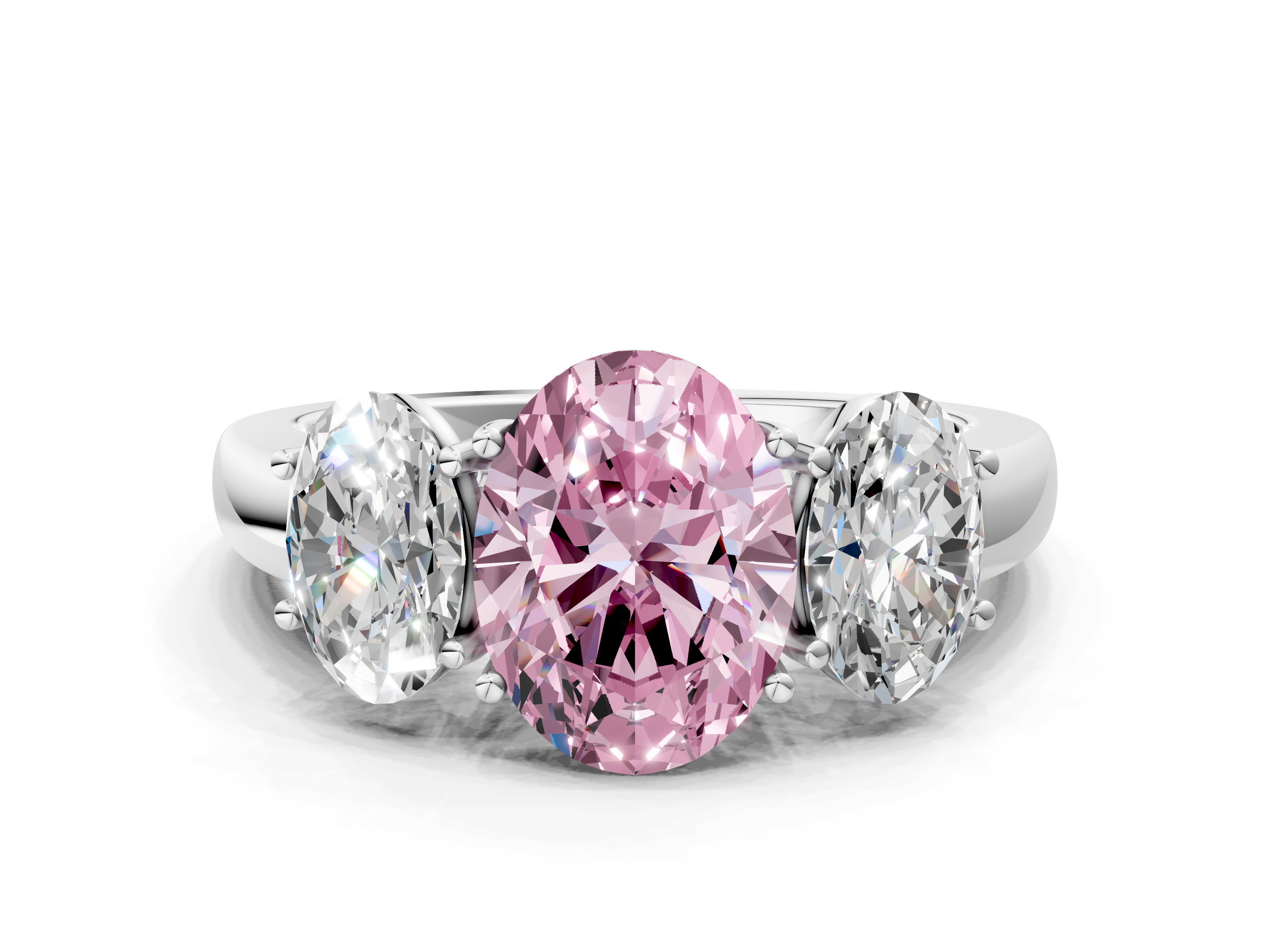 White gold Three-Stone Fancy Pink Oval  Cut Diamond Ring with Channel-Set Band and Four-Prong Setting_49