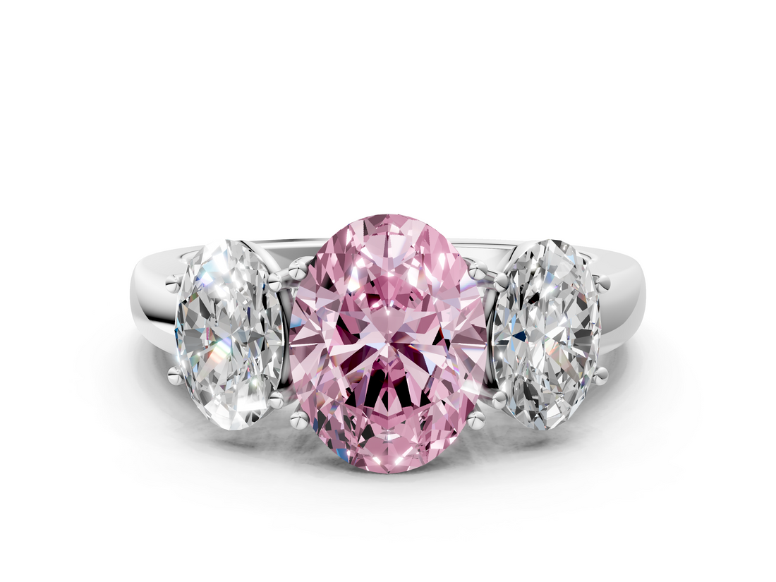 White gold Three-Stone Fancy Pink Oval  Cut Diamond Ring with Channel-Set Band and Four-Prong Setting_82