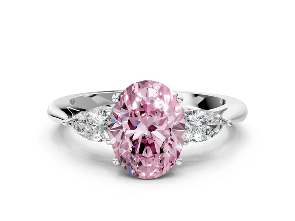 White Gold Oval Engagement Ring Setting for Fancy Pink Center with Pear Side Stones