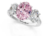 White gold Three-Stone Fancy Pink Oval Cut Diamond Ring with Round  Pavé Band and Prong Setting_148