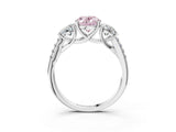 White gold Three-Stone Fancy Pink Oval Cut Diamond Ring with Round  Pavé Band and Prong Setting_150