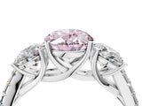 White gold Three-Stone Fancy Pink Oval Cut Diamond Ring with Round  Pavé Band and Prong Setting_151