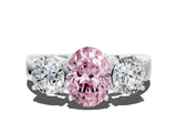 White gold Three-Stone Fancy Pink Oval Cut Diamond Ring with Round Side Stones, Classic Band, and Four-Prong Setting_24