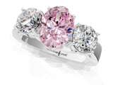 White gold Three-Stone Fancy Pink Oval Cut Diamond Ring with Round Side Stones, Classic Band, and Four-Prong Setting_25