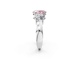 White gold Three-Stone Fancy Pink Oval Cut Diamond Ring with Round Side Stones, Classic Band, and Four-Prong Setting_26