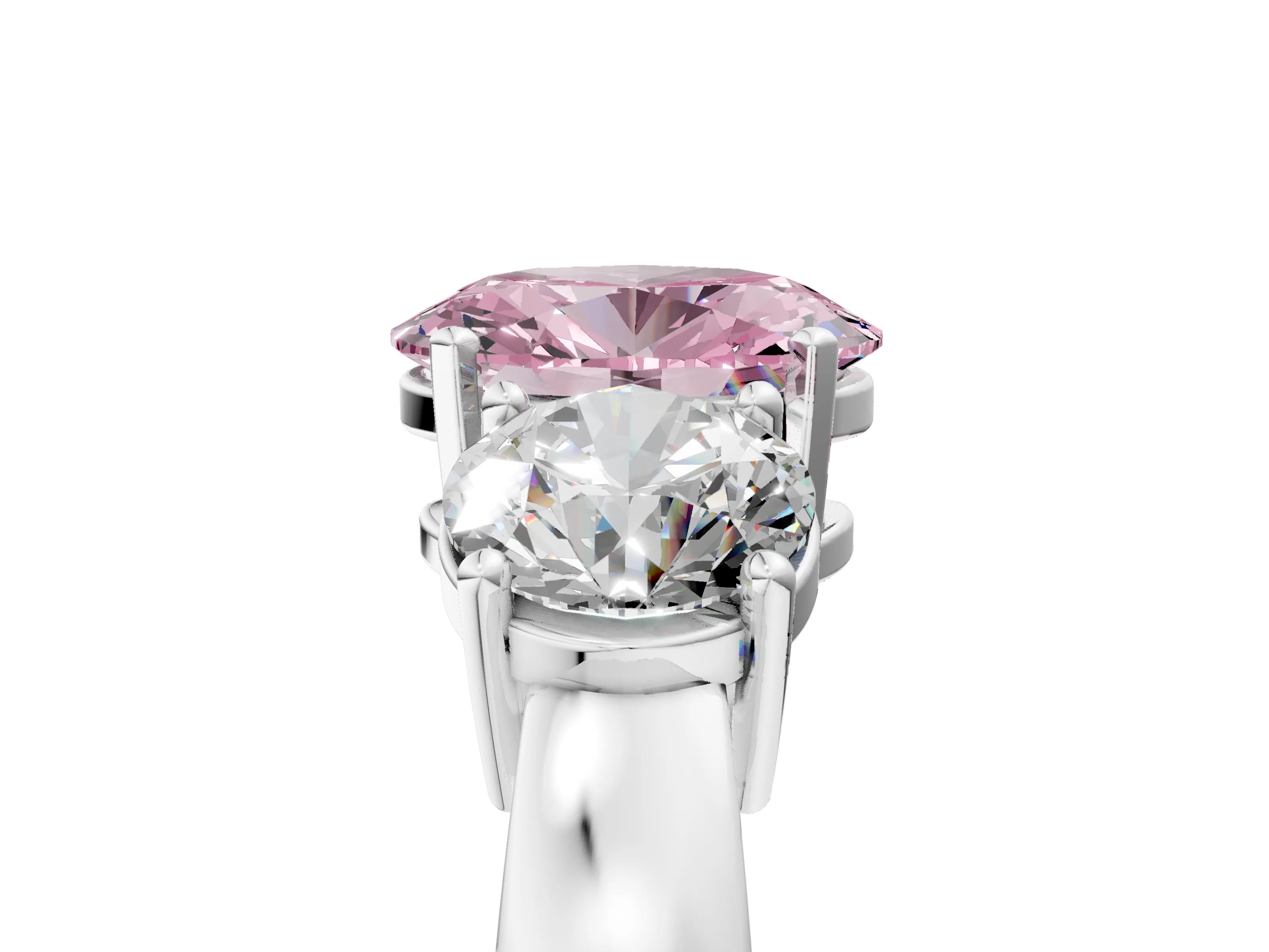 White gold Three-Stone Fancy Pink Oval Cut Diamond Ring with Round Side Stones, Classic Band, and Four-Prong Setting_29