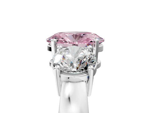 White gold Three-Stone Fancy Pink Oval Cut Diamond Ring with Round Side Stones, Classic Band, and Four-Prong Setting_29