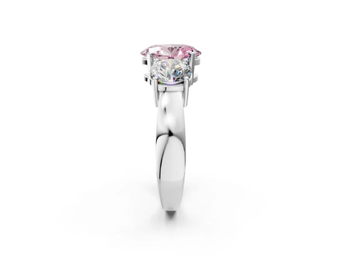 White gold Three-Stone Fancy Pink Oval Cut Diamond Ring with Round Side Stones, Classic Band, and Four-Prong Setting_38