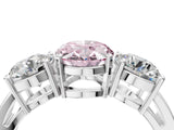 White gold Three-Stone Fancy Pink Oval Cut Diamond Ring with Round Side Stones, Classic Band, and Four-Prong Setting_40