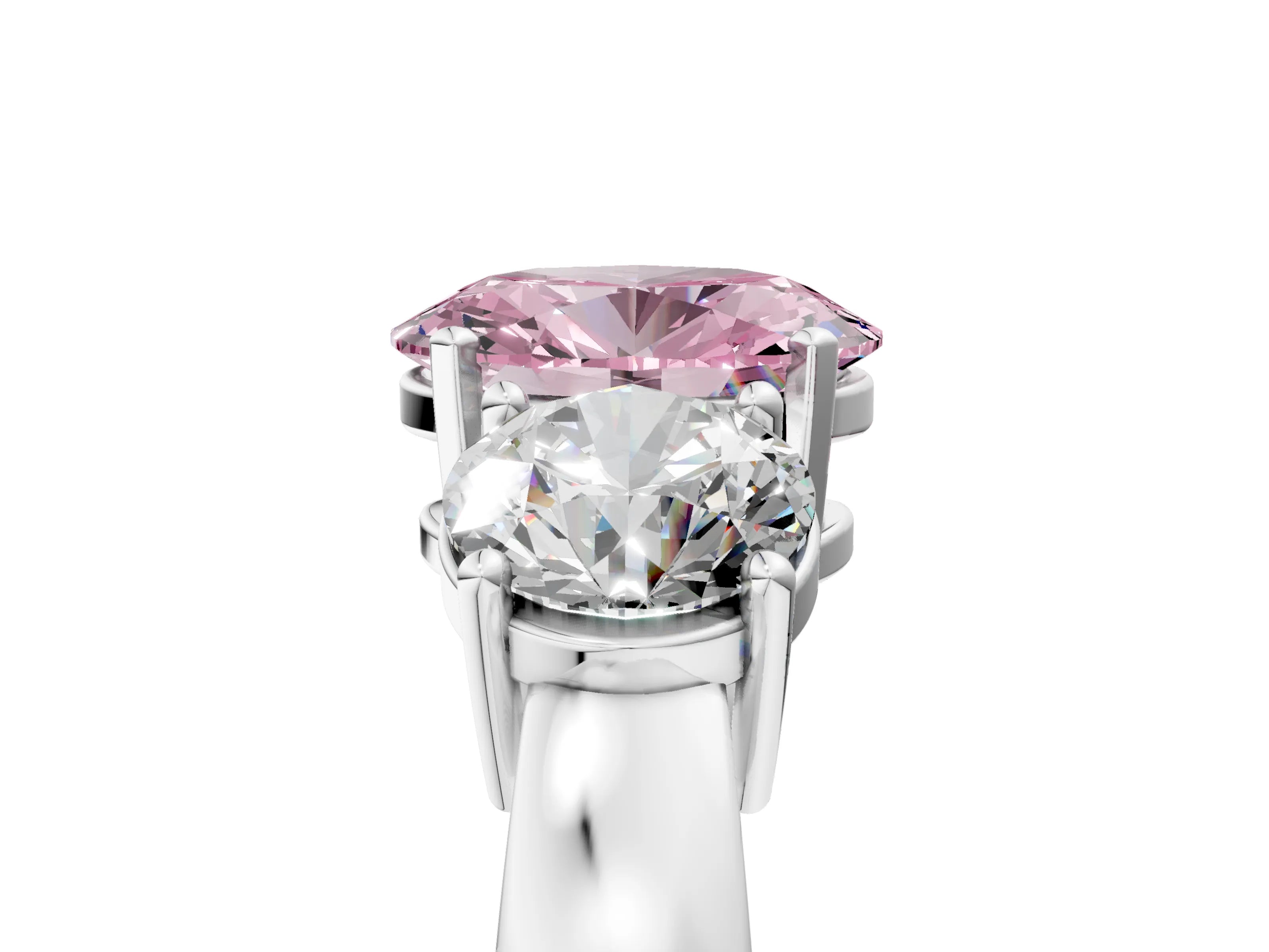 White gold Three-Stone Fancy Pink Oval Cut Diamond Ring with Round Side Stones, Classic Band, and Four-Prong Setting_41