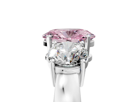 White gold Three-Stone Fancy Pink Oval Cut Diamond Ring with Round Side Stones, Classic Band, and Four-Prong Setting_41