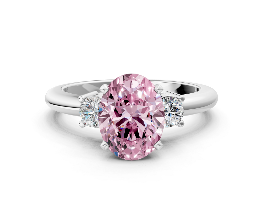 White gold Three-Stone Fancy Pink Oval  Cut Diamond Solitaire with Prong Setting and Classic Band_69