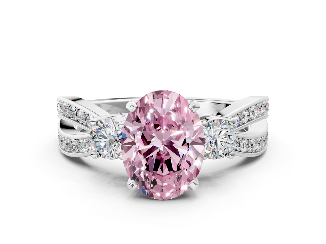 White gold Three-Stone Fancy Pink Oval  Cut Diamond Twist Band with Prong Setting_34