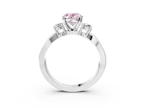 White gold Three-Stone Fancy Pink Oval  Cut Diamond Twist Band with Prong Setting