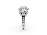 White gold Three-Stone Fancy Pink Oval Cut Halo Diamond Milgrain Band with Four-Prong Setting_2
