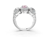 White gold Three-Stone Fancy Pink Oval Cut Halo Diamond Milgrain Band with Four-Prong Setting_3