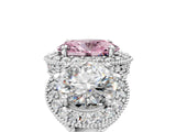 White gold Three-Stone Fancy Pink Oval Cut Halo Diamond Milgrain Band with Four-Prong Setting_5