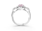 White gold Three-Stone Fancy Pink Oval Cut Halo Diamond Ring with Pave Band and Four-Prong Setting_3